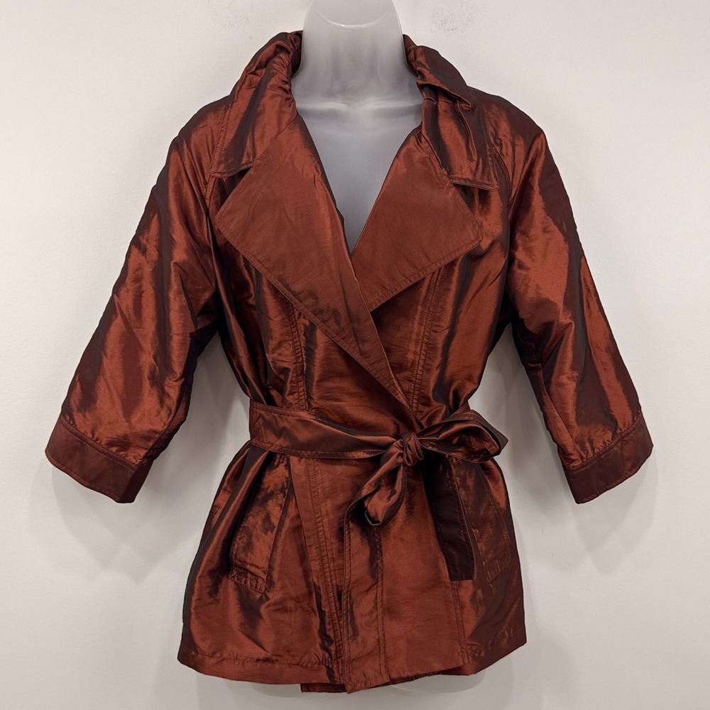 Chicos Marilee Topper Womens 2/L Rust NWT Iridescent Sophisticated Belted Glam - Picture 1 of 16